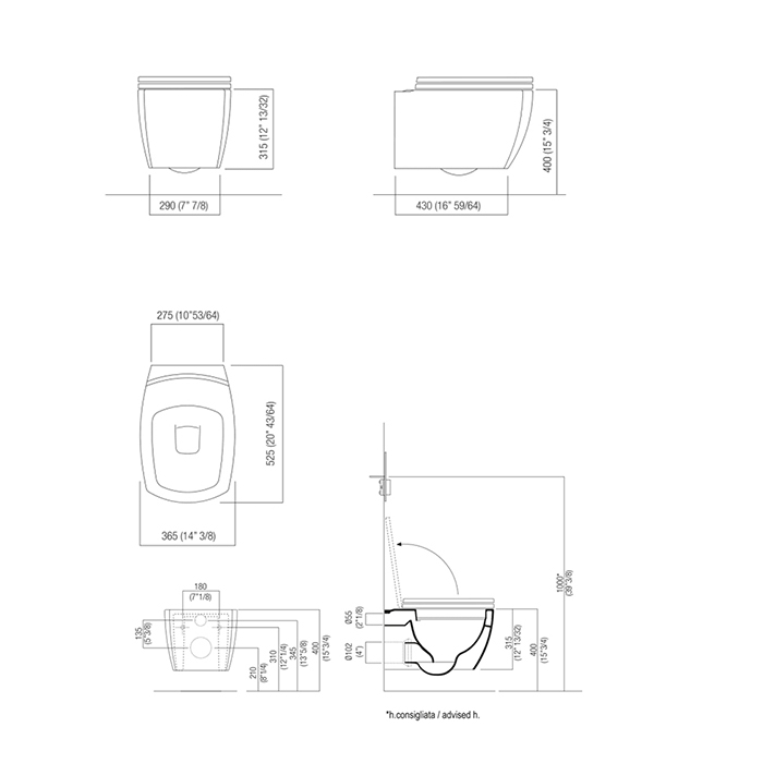 Унитаз подвесной Agape 750 35.5х57.5х30см. с крышкой-сиденьем с механизмом Soft close