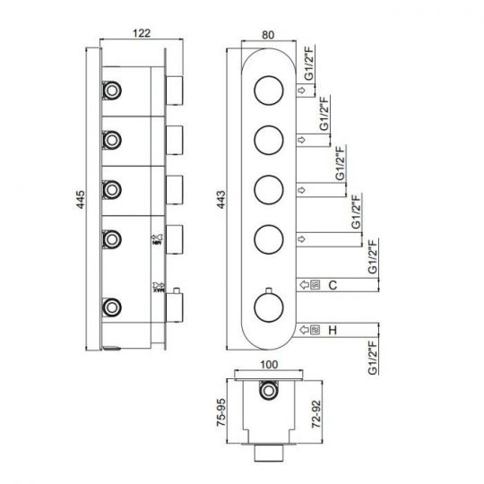 Встраиваемая часть термостатического смесителя с 4 выходами Carimali W21048 ФОТО