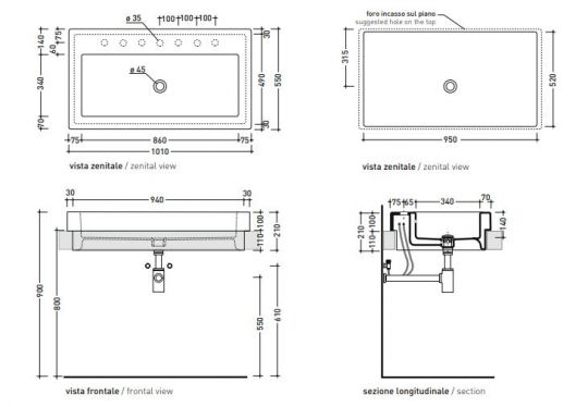 Раковина Flaminia Acquagrande 100 Recessed Basin 101х55 ФОТО