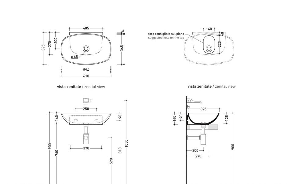 Подвесная раковина Flaminia NudaSlim 60 Countertop - Wall Hung Basin ND60L 61х395 ФОТО