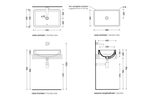 Раковина Flaminia Nile 62 Recessed Basin 62х40 ФОТО