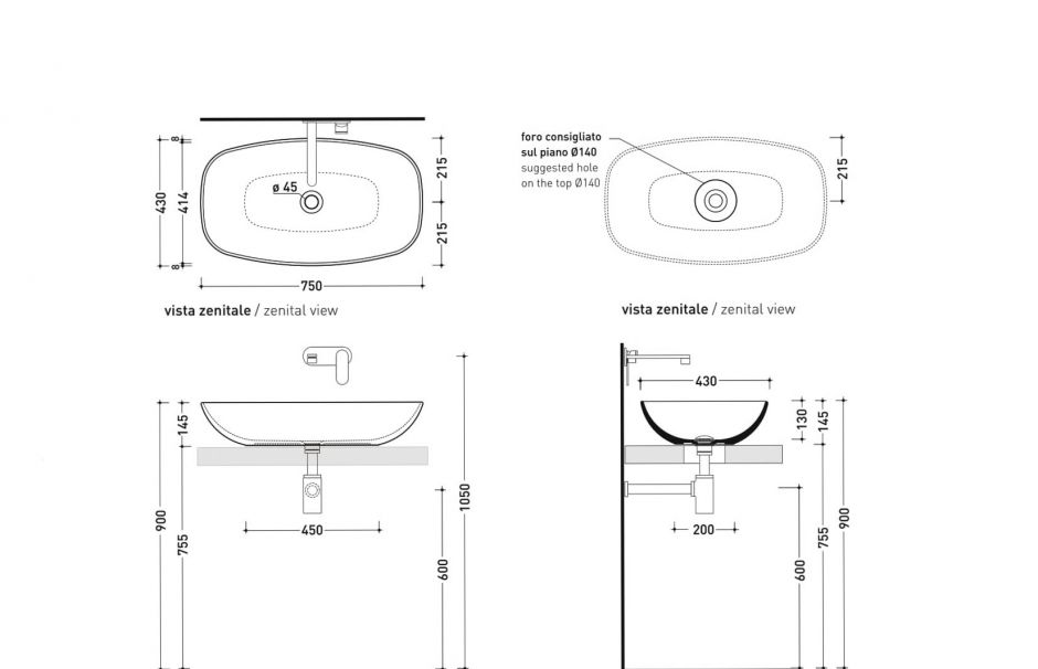 Накладная раковина Flaminia NudaSlim 75 Countertop Basin 75х43 ФОТО