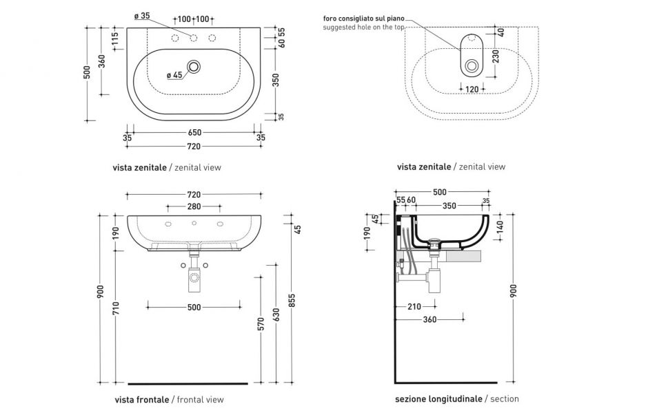 Подвесная раковина Flaminia Pass 70 Countertop - Wall Hung Basin 72х50 ФОТО