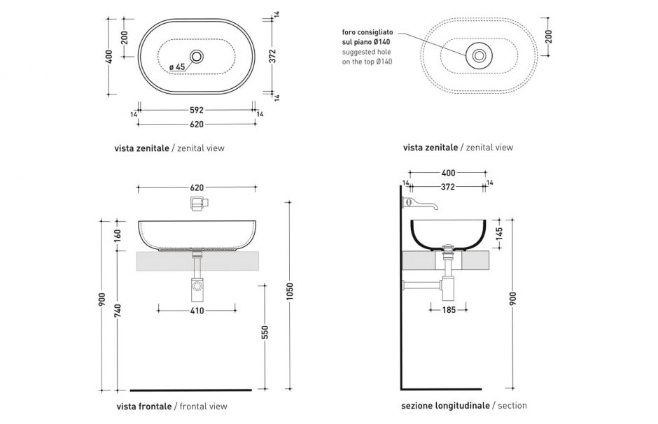 Накладная раковина Flaminia Pass 62 Countertop Basin 62х40 ФОТО