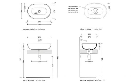 Раковина Flaminia Pass 62 Countertop Basin 62х40 ФОТО