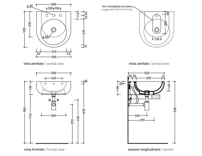 Подвесная раковина Flaminia Pass 50 Countertop - Wall Hung Basin 52х50 ФОТО