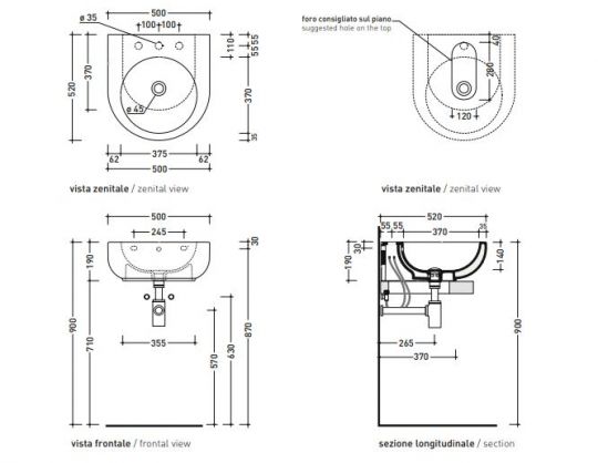 Раковина Flaminia Pass 50 Countertop - Wall Hung Basin 52х50 ФОТО