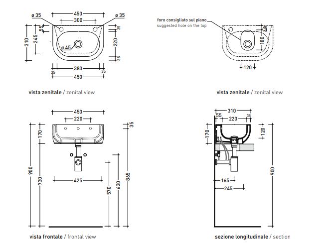 Подвесная раковина Flaminia Pass 45x31 Countertop - Wall Hung Basin ФОТО