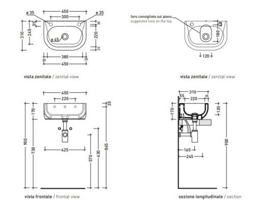 Раковина Flaminia Pass 45x31 Countertop - Wall Hung Basin ФОТО