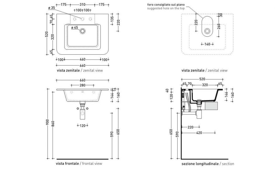 Подвесная раковина Flaminia Volo 66 Countertop - Wall Hung Basin 66х52 ФОТО