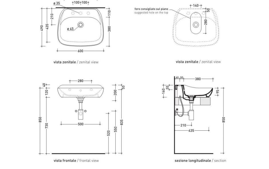 Подвесная раковина Flaminia Fluo 60 Countertop - Wall Hung Basin 60х49 ФОТО