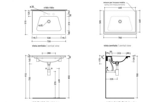 Раковина Flaminia Bloom 70 Wall Hung - For Furniture Console 72х51,5 ФОТО