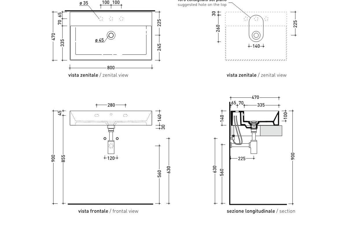 Раковина Flaminia AppLight 80 глянцевая, white 80х47 схема 4