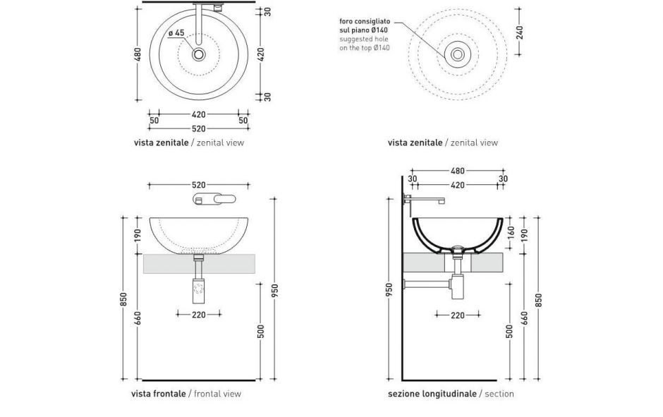 Накладная раковина Flaminia Fonte 52 Countertop Basin 52х48 ФОТО