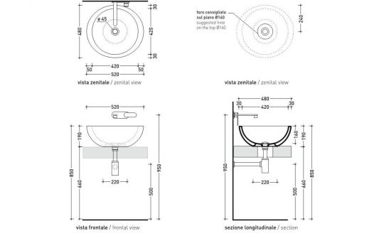 Раковина Flaminia Fonte 52 Countertop Basin 52х48 ФОТО