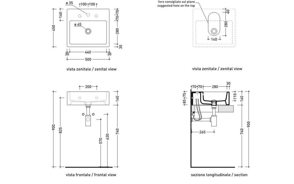 Подвесная раковина Flaminia Acqualight Countertop - Wall Hung Basin 50х45 ФОТО