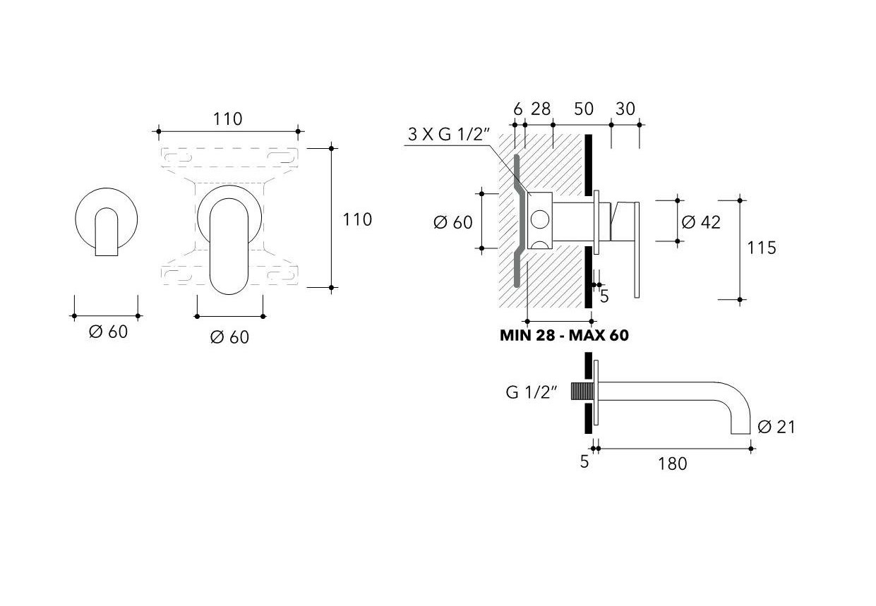 Смеситель Flaminia X1 Concealed Mixer With Spout схема 3