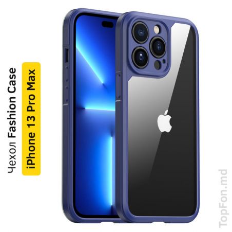 Чехол прозрачный синий для iPhone 13 Pro Max