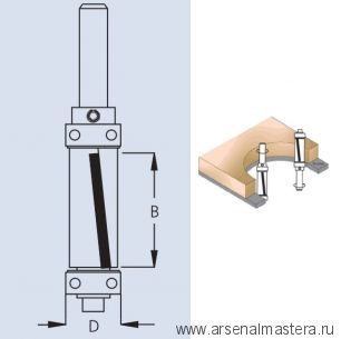 Фреза концевая обгонная для работы по шаблону D19 B51 d12 W.P.W. FPS8192