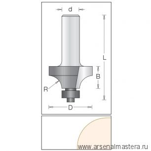 Концевая профильная врезная фреза D 25,4 мм B 12,7 мм L 62 мм d 12 мм R 6,3 мм DIMAR 1090109