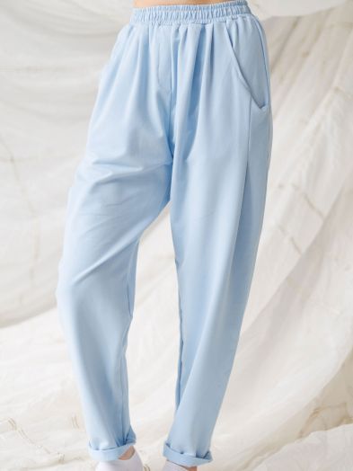 Брюки с защипами голубые