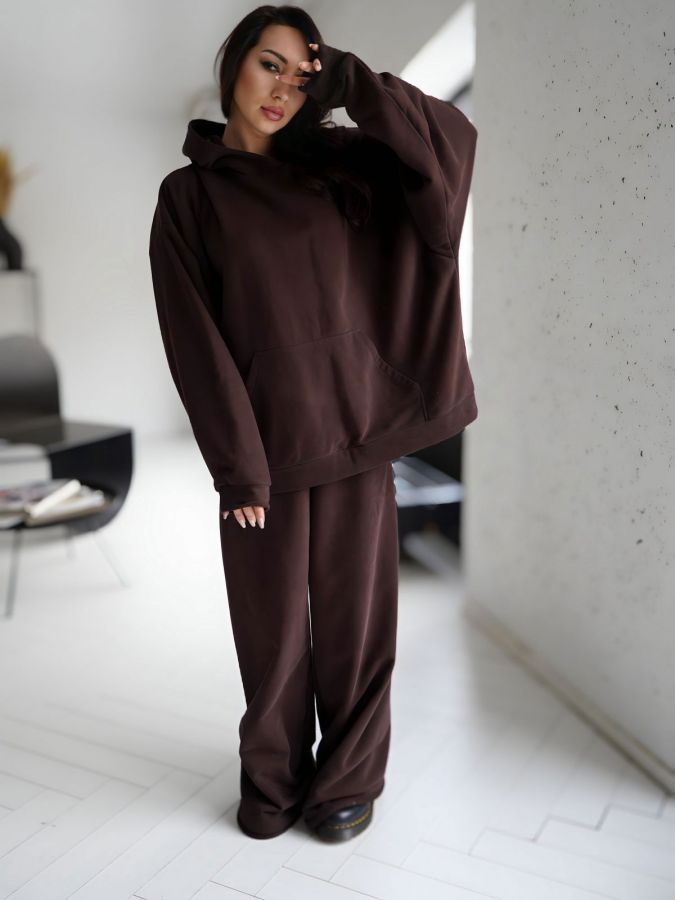 Брюки оверсайз шоколад из 3х нитки