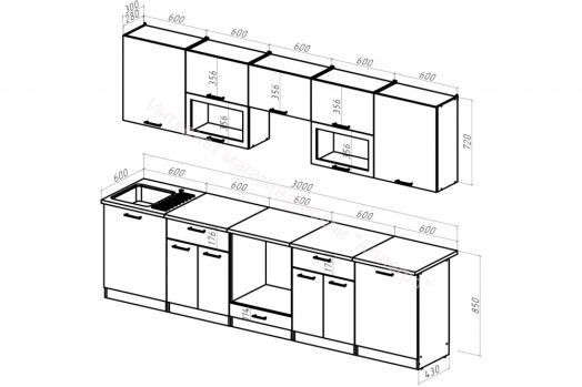 Кухонный гарнитур Кварц экстра 3000 мм