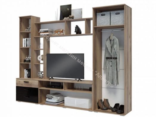 Гостиная "Крокус" Дуб делано/Чёрный глянец