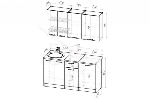 Кухонный гарнитур Паола нормал 1500 мм