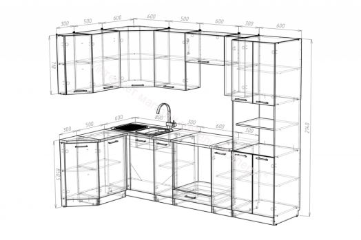Кухонный гарнитур Лоретта гранд прайм 2600х1400 мм