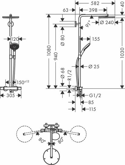 Душевая система Hansgrohe Raindance Select S 27633340 Черный хром схема 8