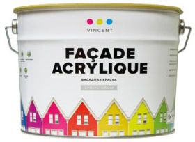 Краска Фасадная Vincent Facade Acrylique F2 0.8л Акрилатная, Белая, Матовая / Винсент Фасад Акрилик Ф2.