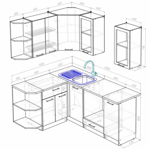 Кухонный гарнитур Лариса прайм 3 1500х2000 мм