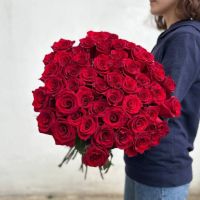 51 красная роза Эквадор в ленте