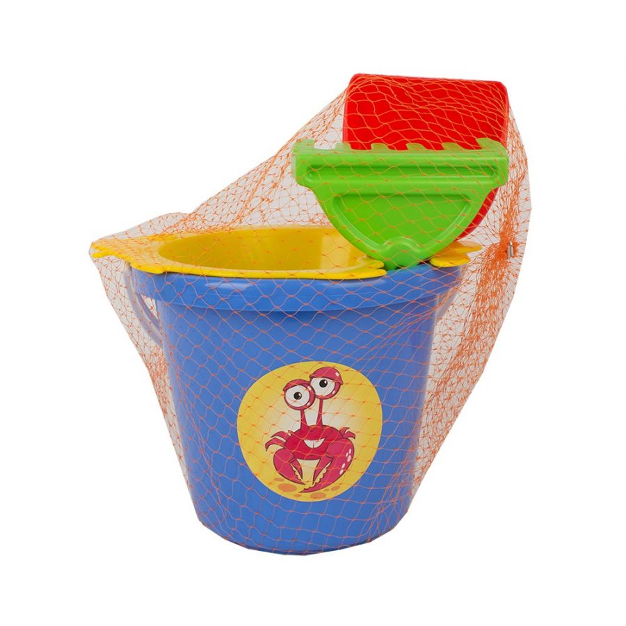 Песочный набор мультяшка «Дай Краба!» (4 формочки для песка, ведро большое, совок, грабли, сито)