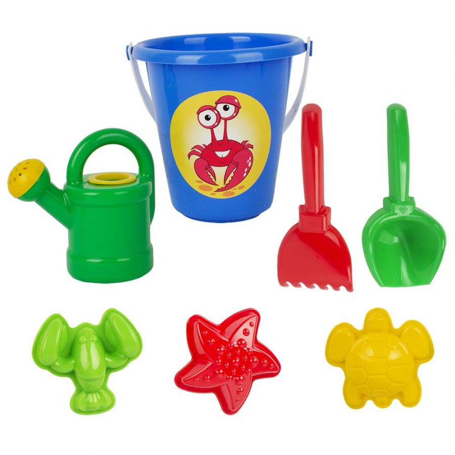 Песочный набор мультяшка «Дружок» (3 формочки для песка, лейка мини, совок, ведро мини, грабли)