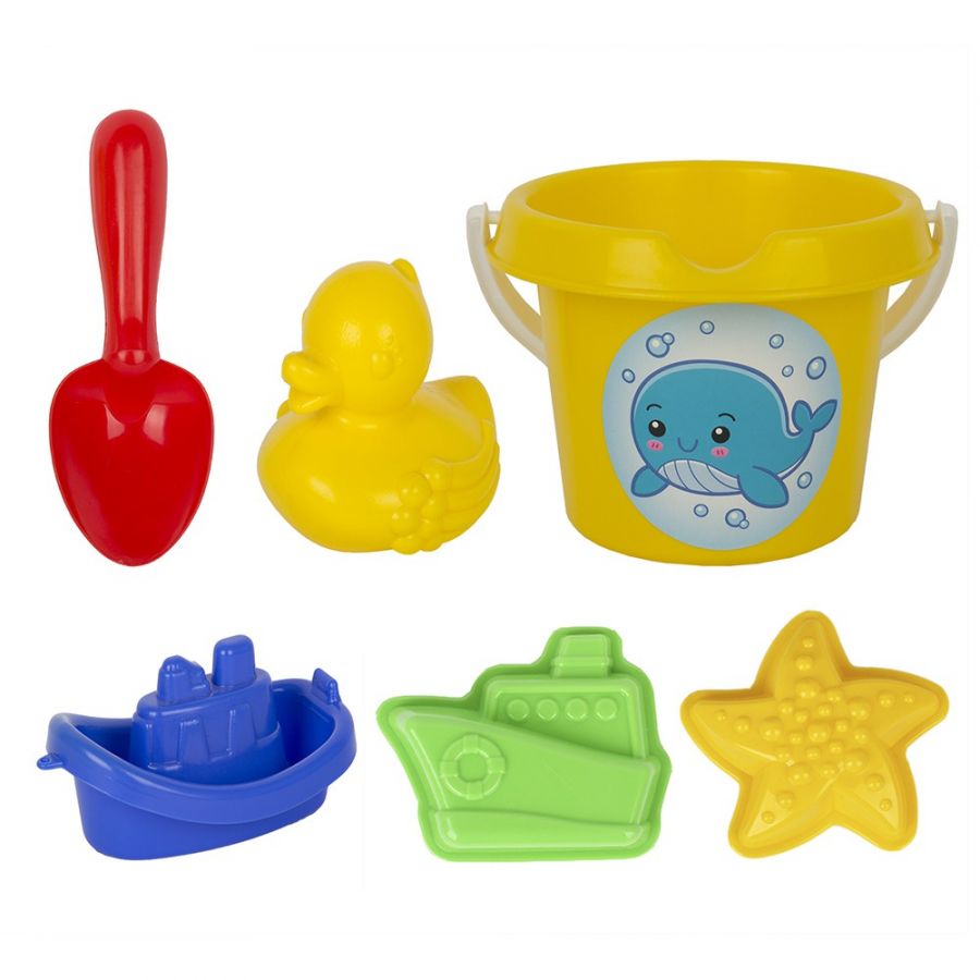 Песочный набор мультяшка «Морской круиз» (уточка, кораблик, 2 формочки для песка, совок, ведро)