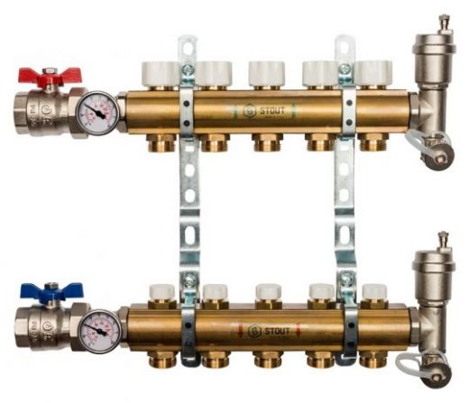 Stout 1"x3/4" на 5 выходов коллектор для радиаторного отопления из латуни (SMB-0468-000005)
