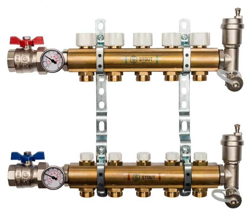 Stout 1"x3/4" на 5 выходов коллектор для радиаторного отопления из латуни (SMB-0468-000005)