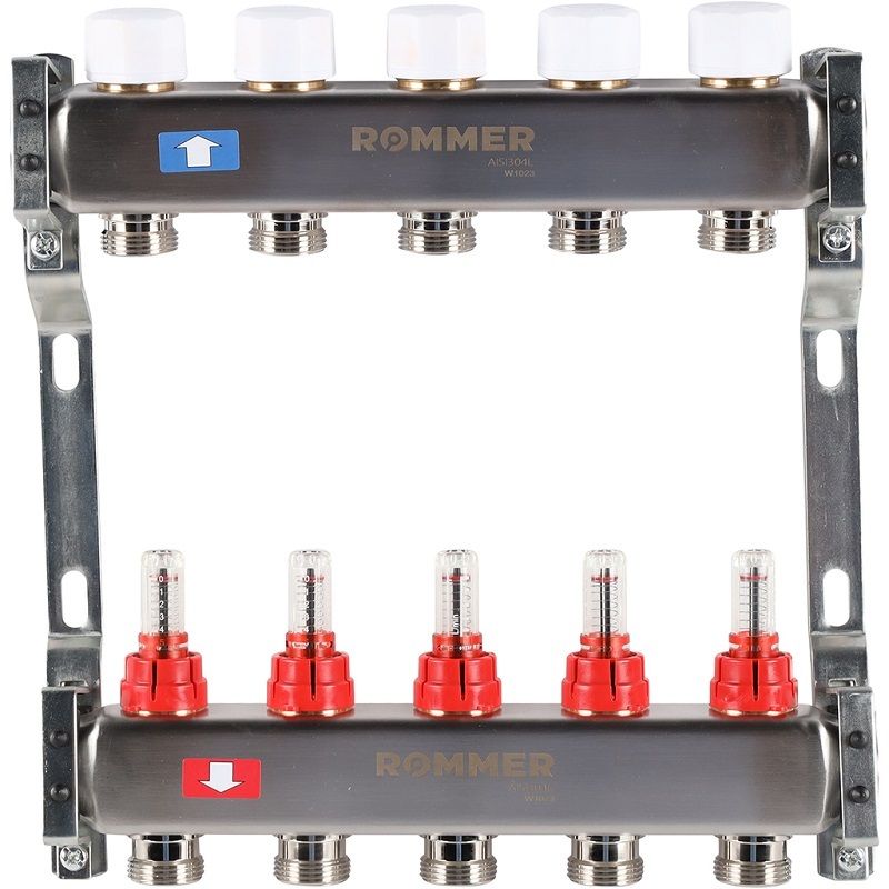 Rommer коллектор 1"x3/4", 5 контуров с расходомерами из нерж. стали RMS-1200-000005