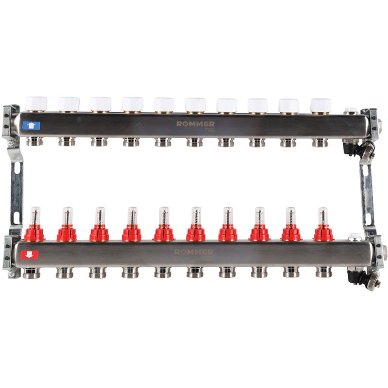 Rommer коллектор 1"x3/4", 10 контуров с расходомерами и запорными клапанами RMS-1201-000010