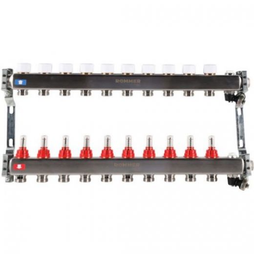 Rommer коллектор 1"x3/4", 10 контуров с расходомерами и запорными клапанами RMS-1201-000010