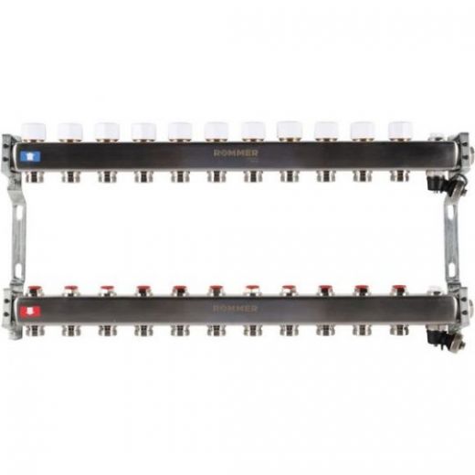 Rommer коллектор 1"x3/4", 11 контуров с запорными клапанами из нерж. стали RMS-3201-000011