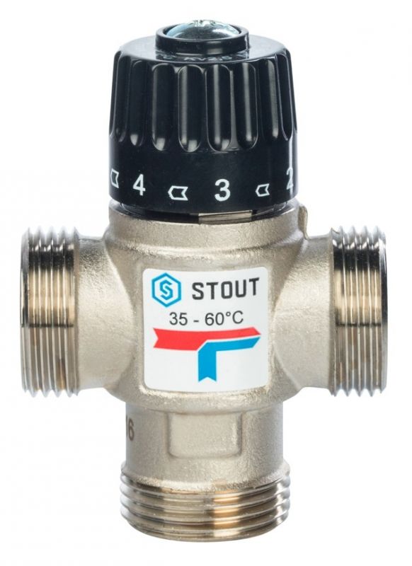 Stout термостатический смесительный клапан 1" НР 35-60°, kvs 1,6 бок.смешение (SVM-0120-166025)