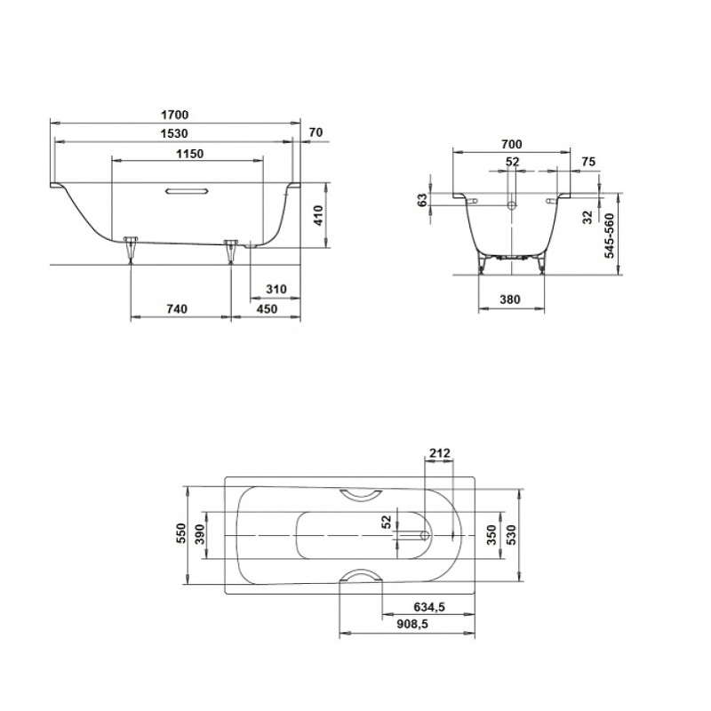 Стальная ванна Kaldewei Saniform Plus 363-1 170x70 111800010001 без покрытия схема 8