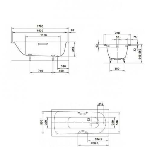 Стальная ванна Kaldewei Saniform Plus 363-1 170x70 111800010001 без покрытия схема 8