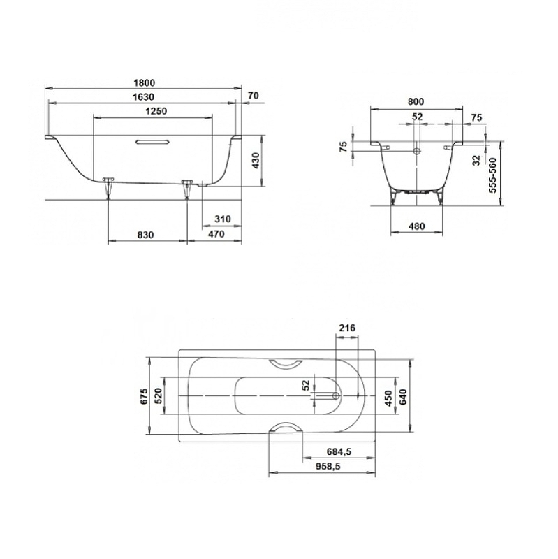 Стальная ванна Kaldewei Saniform Plus 180x80 112800010001 без покрытия схема 8