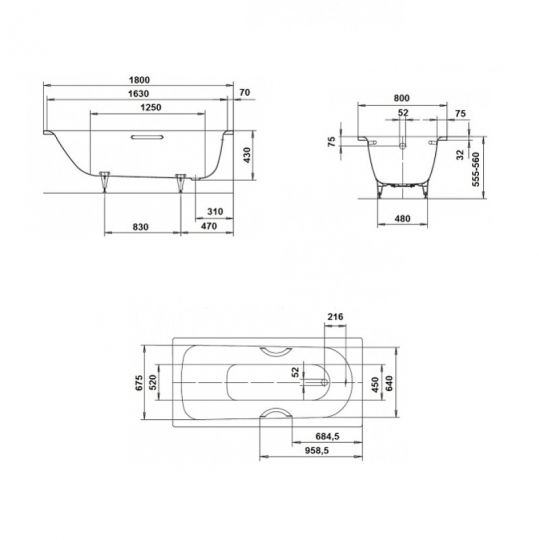 Стальная ванна Kaldewei Saniform Plus 180x80 112800010001 без покрытия схема 8