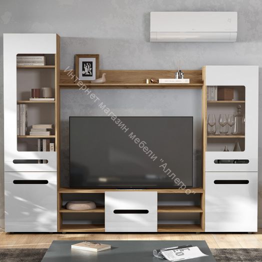 Гостиная МГС 6 исполнение 1 Дуб золотой/Белый глянец