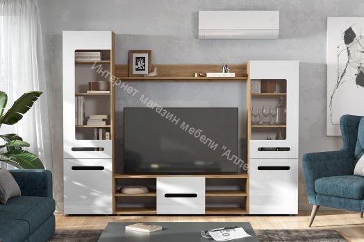 Гостиная МГС 6 исполнение 1 Дуб золотой/Белый глянец